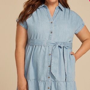 Maurices Plus Size Denim Tie Waist Short Sleeve Shirt Dress